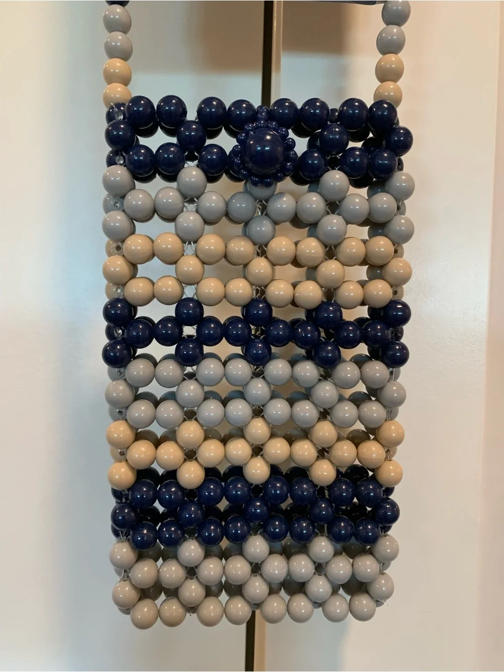 Beaded Crossbody Pouch Phone Case - Navy, Light Gray & Beige